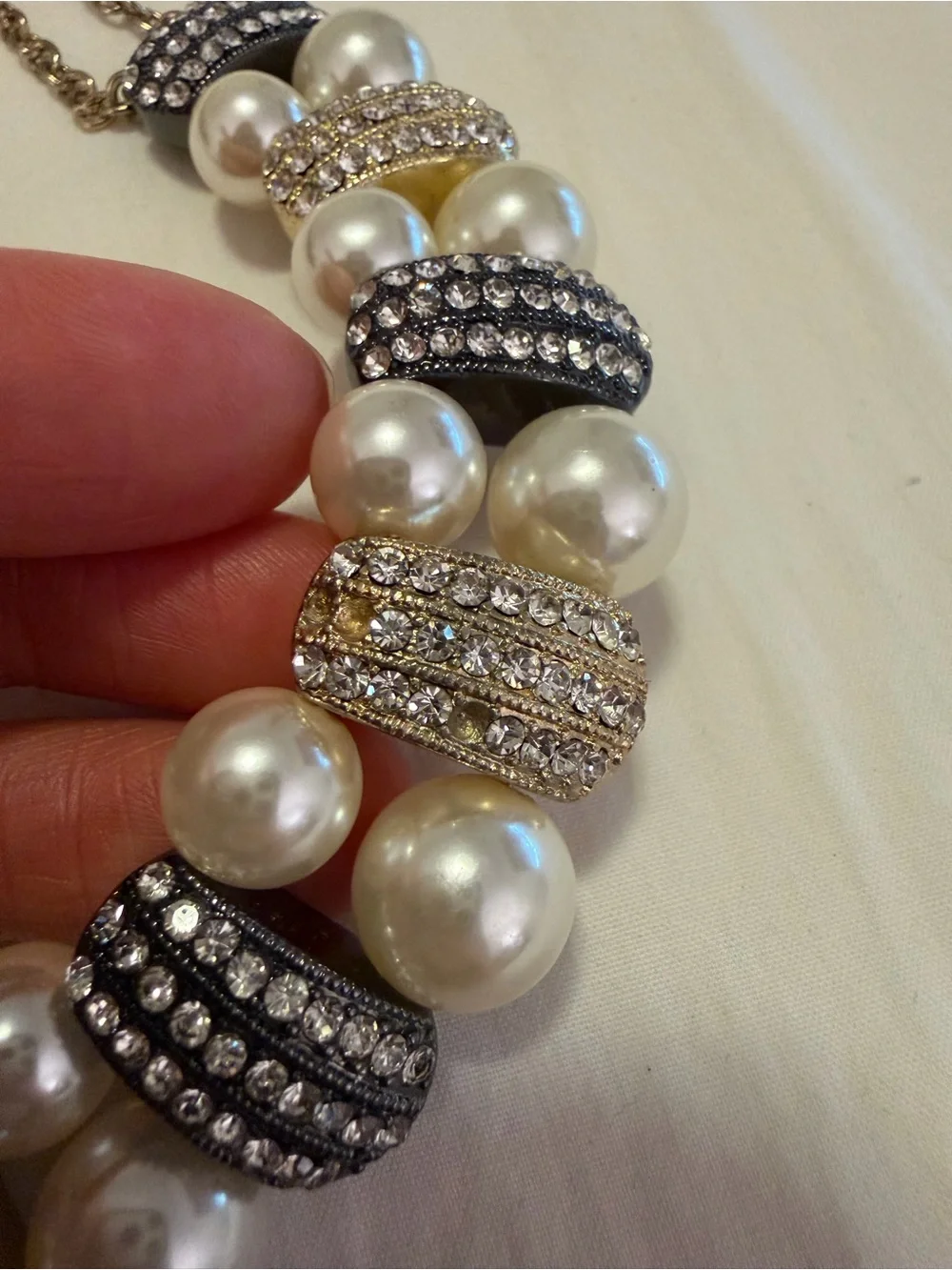 Monet Gold-Tone Pearl and Crystal Statement Necklace